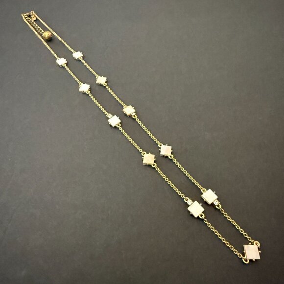 Kate Spade Gold-Tone Mother Of Pearl Necklace Crystal Accents Adjustable Chain - Picture 10 of 16